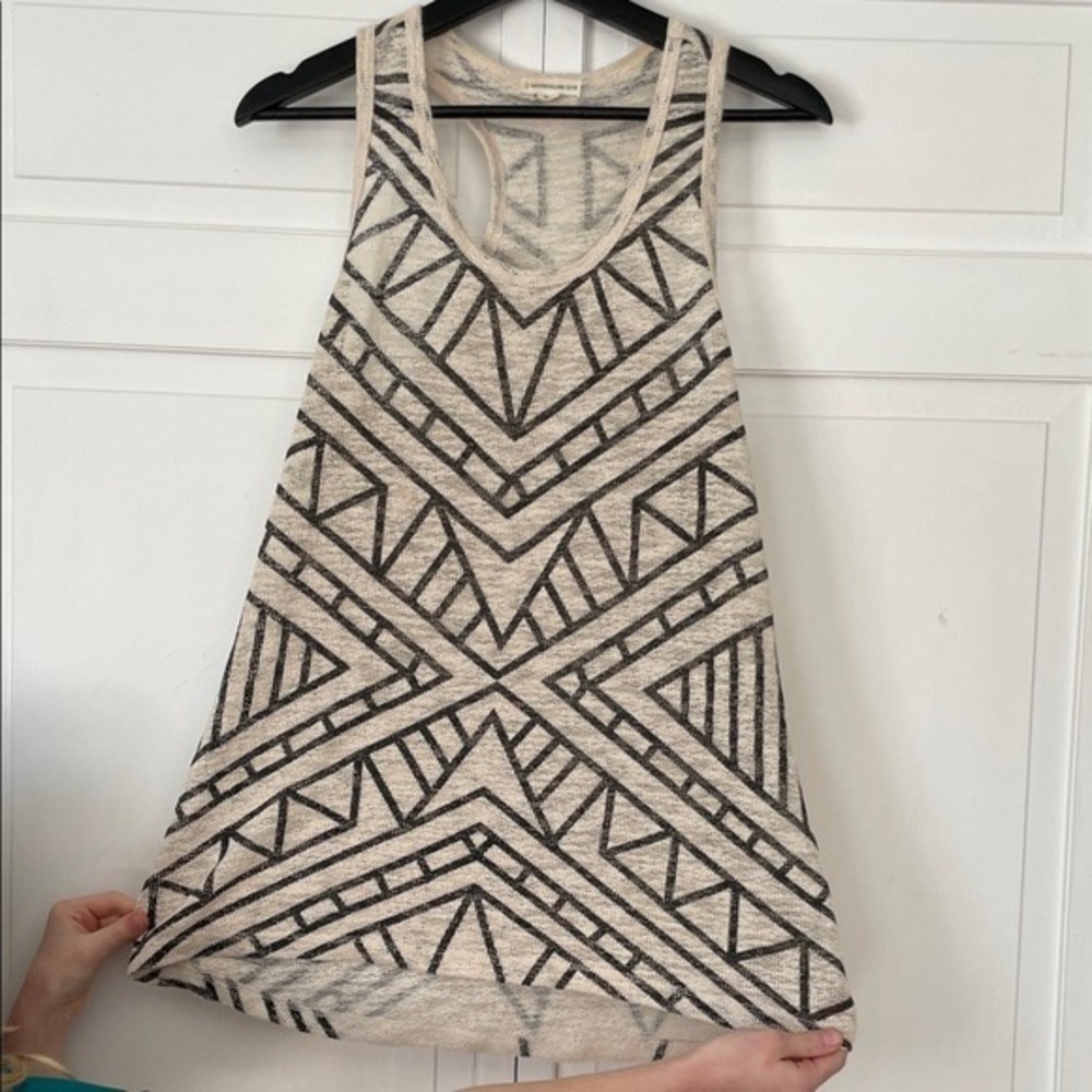 Warehouse One Cream Black Geometric Tribal Print Racerback Knit Tank Top‎ Medium